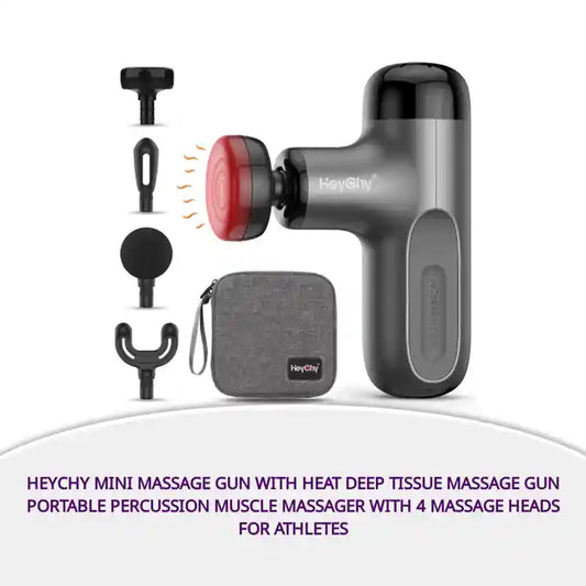 HEYCHY Mini Massage Gun with Heat Deep Tissue Massage Gun Portable Percussion Muscle Massager with 4 Massage Heads for Athletes by@Outfy